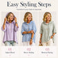 Women Loose Striped Hooded Pullover Casual 3/4 Sleeve Hoodie