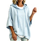Women Loose Striped Hooded Pullover Casual 3/4 Sleeve Hoodie