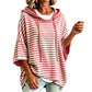 Women Loose Striped Hooded Pullover Casual 3/4 Sleeve Hoodie