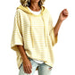 Women Loose Striped Hooded Pullover Casual 3/4 Sleeve Hoodie