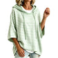 Women Loose Striped Hooded Pullover Casual 3/4 Sleeve Hoodie