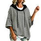 Women Loose Striped Hooded Pullover Casual 3/4 Sleeve Hoodie