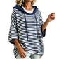 Women Loose Striped Hooded Pullover Casual 3/4 Sleeve Hoodie