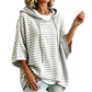 Women Loose Striped Hooded Pullover Casual 3/4 Sleeve Hoodie