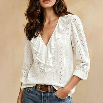👚Seasonal Style - V-Neck Ruffle Blouse – Lightweight Comfort & Feminine Charm for Everyday Looks