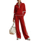 👚Seasonal Style - Half-Zip Top & Wide-Leg Pants Set – Cozy Turtleneck or Breezy V-Neck Styling