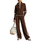 👚Seasonal Style - Half-Zip Top & Wide-Leg Pants Set – Cozy Turtleneck or Breezy V-Neck Styling