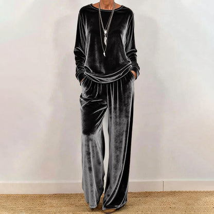 ☀️👚Seasonal Style - Pullover & Wide-Leg Velvet Set – Functional Side Pockets & Relaxed Fit for All-Day Wear