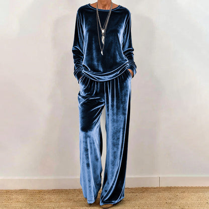 ☀️👚Seasonal Style - Pullover & Wide-Leg Velvet Set – Functional Side Pockets & Relaxed Fit for All-Day Wear