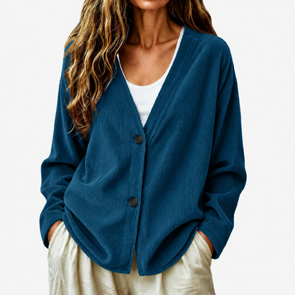 Women's V-Neck Corduroy Knit Cardigan