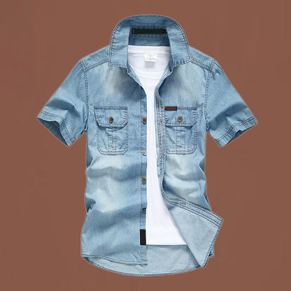 Men's Casual Denim Short Sleeve Shirt