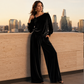 👚Seasonal Style - Off-Shoulder Top & Wide-Leg Pants – Elegant Drape & Comfortable Fit for Warm-Weather Days