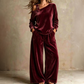 👚Seasonal Style - Off-Shoulder Top & Wide-Leg Pants – Elegant Drape & Comfortable Fit for Warm-Weather Days