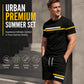 🏃‍♀️👕New Arrivals - Matching Tee & Shorts Set with Contrast Stripes – Breathable Comfort & Easy Fit for Active or Relaxed Days