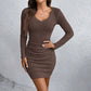 👗New Arrivals - Ribbed Knit V-Neck Midi Dress – Stretchy Comfort & Elegant Silhouette for Any Occasion