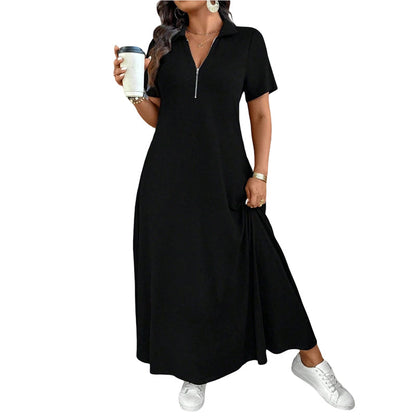 Women's Casual Solid Color Zipper Maxi Dress