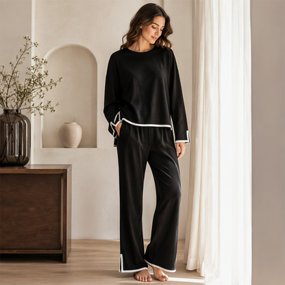 👚New Arrivals - Top & Wide-Leg Trousers Set – Contrast Drawstring Details & Versatile Pockets for Coffee Runs or Lounging