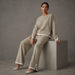 👚New Arrivals - Top & Wide-Leg Trousers Set – Contrast Drawstring Details & Versatile Pockets for Coffee Runs or Lounging