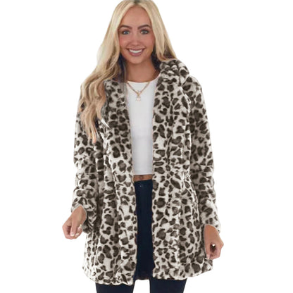 Women’s Stylish Leopard Print Faux Fur Coat