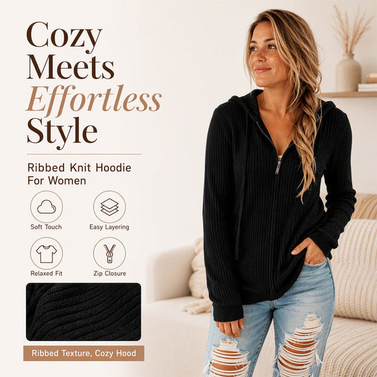 Women's Ribbed Knit Zip-Up Hoodie
