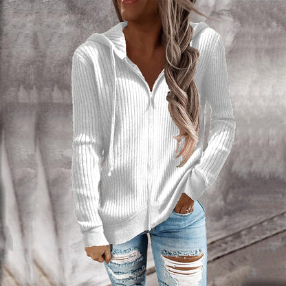 Women's Ribbed Knit Zip-Up Hoodie