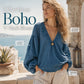 Women's V-Neck Cotton Linen Top with Lantern Sleeves
