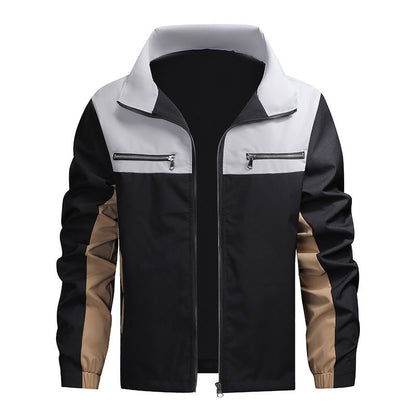 Men's Color Block Stand Collar Jacket