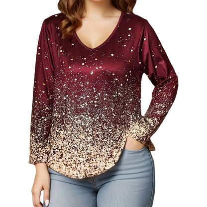 Women's V-Neck Gradient Print Long Sleeve Shirt