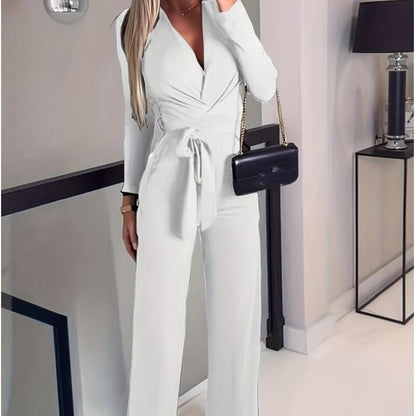 Elegant Solid Color Sexy Slim-Fit V-Neck Jumpsuit