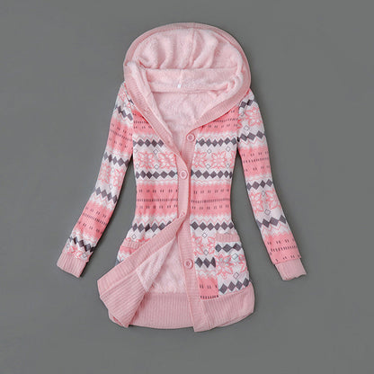 Women’s Fashion Print Long Sleeve Hooded Cardigan