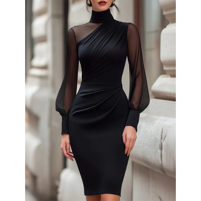 Women's Mock Neck Mesh Bodycon Dress