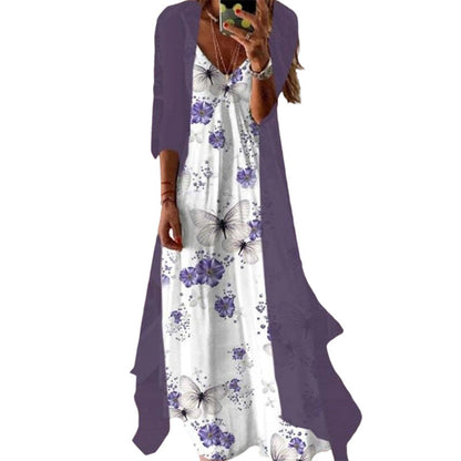 Women’s Boho Floral Maxi Dress & Cover-Up Set
