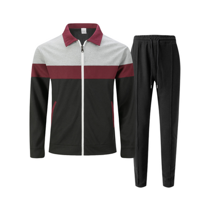 Trendy Men's Two-Piece Set - Color-Block Jacket & Pants