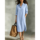 Women Loose Cotton Linen Shirt Dress with Pockets