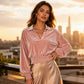 Women's Velvet V-Neck Long-Sleeve Collared Top