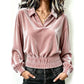 Women's Velvet V-Neck Long-Sleeve Collared Top