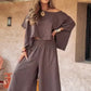 Women's Causal Off Shoulder Top ＆ Wide-Leg Pants Two-Piece Set