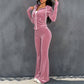 Women's Velvet Zip-Up Hoodie & Flared Pants Set