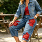 Artistic Flower Wide-Leg Jeans for Women