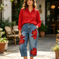 Artistic Flower Wide-Leg Jeans for Women