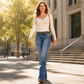 Women High Waisted Distressed Flare Jeans