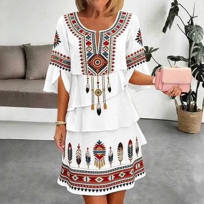 Women's Vintage Ethnic Print Tiered Dress