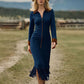 Women's Long Sleeve Tassel Hem Midi Dress