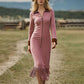 Women's Long Sleeve Tassel Hem Midi Dress