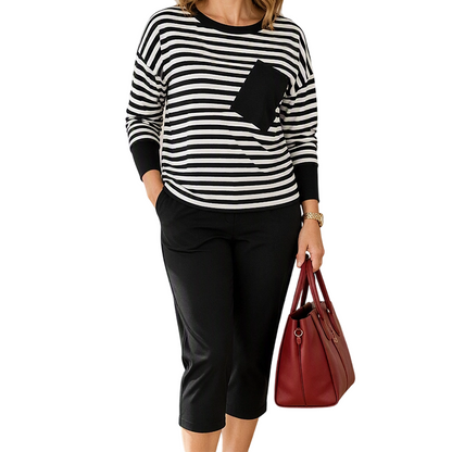 Women's Two-Piece Striped Long Sleeve Top & Pants Set