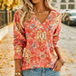 Women's Elegant Floral Print V-Neck Top