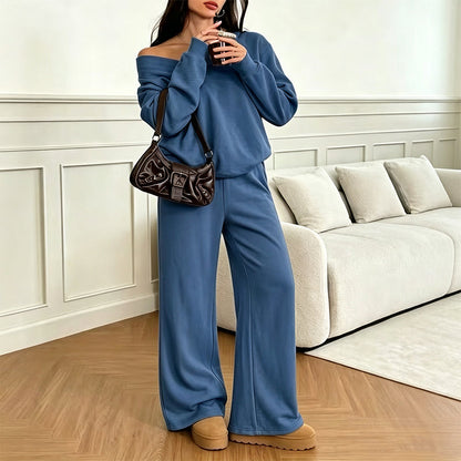 Bestseller🏆👚💕 V-Neck Off-Shoulder Top & Pants Set – Timeless Comfort & Effortless Style for Every Look