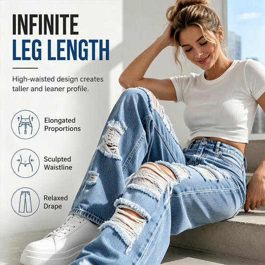 ✨New Arrivals 👖 Wide-Leg Jeans with Multi-Layer Rips – High-Rise Fit That Visually Elongates Your Legs