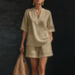 ✨🌺New Arrivals - V‑Neck Top & Wide‑Leg Shorts Set – Lightweight Premium Blend & Draped Silhouette for Vacation or Daily Outing