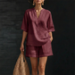 ✨🌺New Arrivals - V‑Neck Top & Wide‑Leg Shorts Set – Lightweight Premium Blend & Draped Silhouette for Vacation or Daily Outing